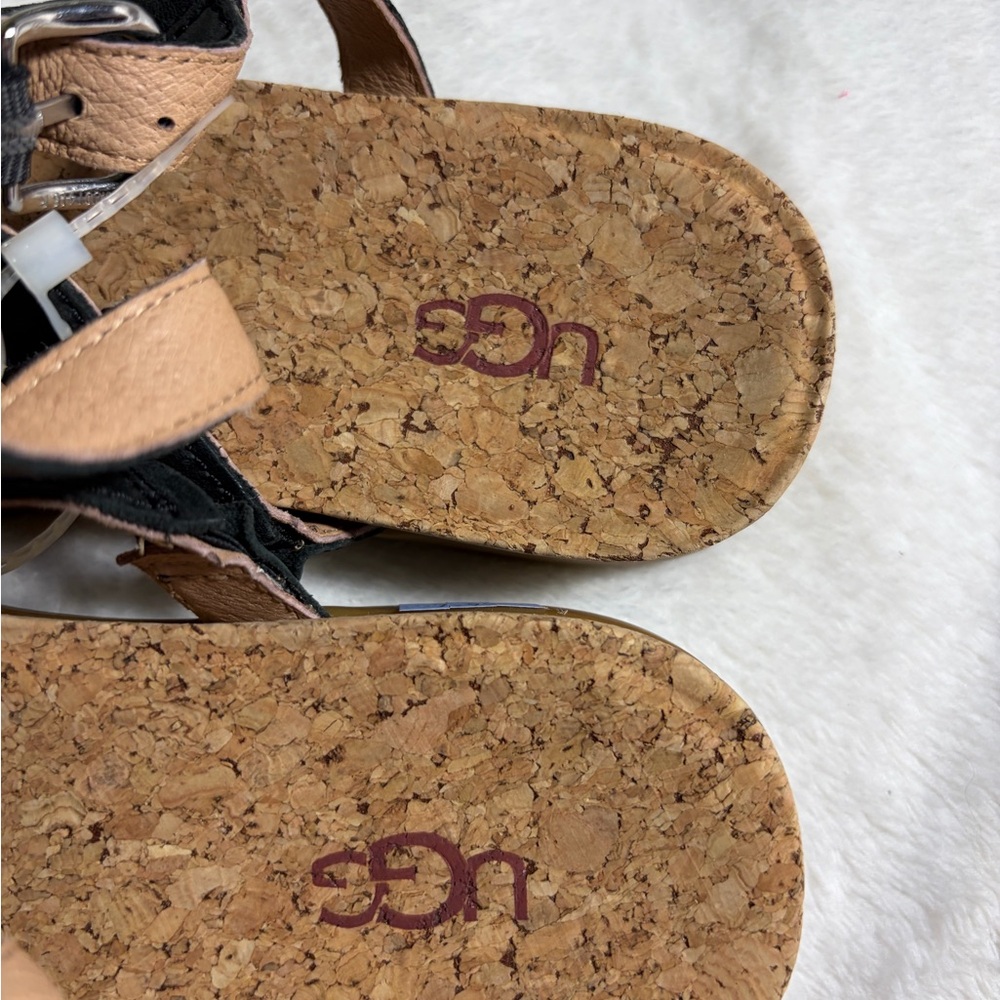 UGG Black Leather‎ Cork Sandals Sz 6.5 - Picture 3 of 7